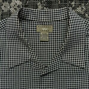 VTG‎ Natural Issue Mens XL B&W Gingham Check Button Up Short Sleeve Normcore